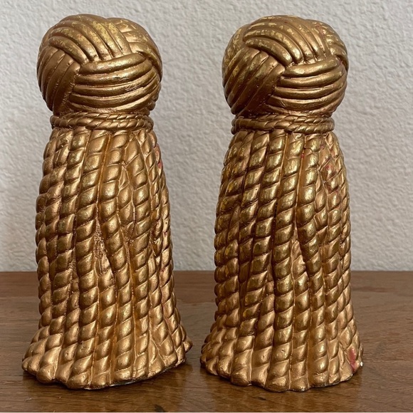 2 Taper Candle Holders Gold Rope and Tassel 8” - Picture 3 of 12